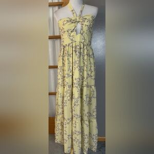 Floral Yellow Halter Maxi Dress